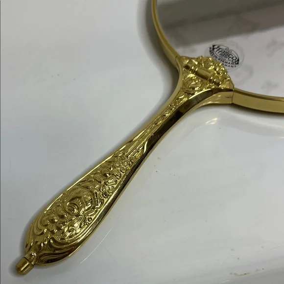 Elegant Goldtone Handheld Vanity Mirror - Picture 2 of 7